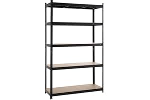 Panana Étagère de Rangement à 5 Niveaux, Rayonnage Metallique, Capacité 875 KG, Planches Réglables, Style Industriel pour Garage Atelier Cuisine Salon (Noir, 45 x 120 x 180 cm)