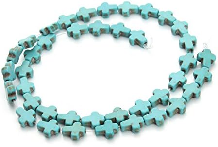 Sauvoo Beads 38pcs/strand 8mmX10mm Blue White Small Cross Loose Beads Semi Precious Stone Turquoise Beads Craft Jewelry (Blue Turquoise)