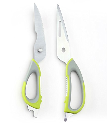 Multifunktions-Küchenschere Edelstahl 7 in 1 | Knochen und Fleisch Schneiden, Obst und Gemüse schälen Fischentschuppen Flaschenöffner Nussknacker ergonomischen weichen rutschfesten Griff leicht zerlegbar und zu reinigen - 7