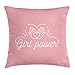 Produktbild Girl Slogan Throw Pillow Cushion Cover, Simple Style with Lettering Girl Power Motivational Hands Union Typography, Decorative Square Accent Pillow Case, Baby Pink White,22 X 22 Inches
