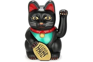 FENG SHUI GIFT SHOP 6" Black Lucky Cat Waving Moving Arm Chinese Oriental Fortune Maneki Neko Feng Shui Money Decoration Gift Home Office Decor