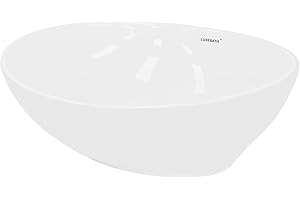 ECD Germany Vasque à Poser Lavabo - Ovale - 410 x 330 x 142 mm - en Céramique - Blanc - Évier Lave-Mains Salle de Bain - Connexion Standard - Design Classique - sans kit de vidange