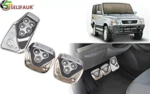 Selifaur - 3 Pcs Silver Non-Slip Manual Car Pedals kit Pad Covers Set for Tata Sumo Victa