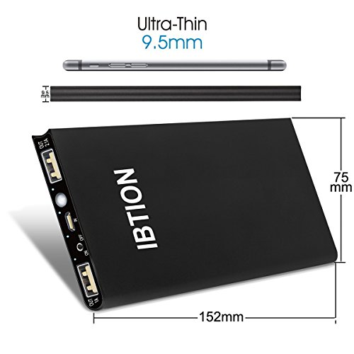 IBTION Powerbank 10000mAh Caricabatterie Portatile Ultra Compatta Batterie Esterne per Huawei, Samsung, iPhone e Altri Smartphone (Nero)