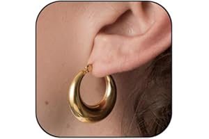 Funte® Chunky Gold Hoop Earrings For Women 18k Gold Plated Earrings Hypoallergenic Sterling Silver hoop earrings Lightweight Gold Hoop Earrings with Sterling Silver Post For Women Girls(Gold/Sliver)