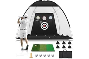 KOPUWS Golf Net: 10x7FT Nylon Golf Practice Net for Backyard Driving, Chipping, Indoor/Outdoor Golf Hitting Net Upgraded High Elastic Nylon Mesh with Tri-Turf GLF Mat and Targets, Gift for Men, Golf Lovers