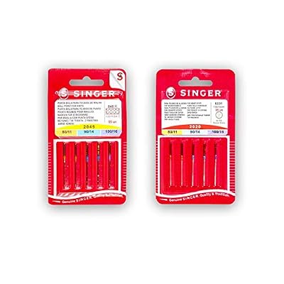Singer Lot de 2 paquets d'aiguilles pour machine à coudre universelle et pour point (et élastiques) 2020 2045 (822R - 848R) Assortiment d'épaisseurs Système 130/705 H