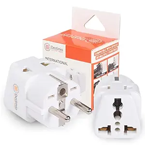 Destinio Europe Travel Adapter - Type E/F Universal Multi Plug European Adapter Converter for India to Germany and rest of EU - charges phones, laptops, camera, tablets, ipad and others (2 pack white)