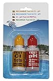 El recambio TEST KIT pH-Chloro incluye los reactivos para la determinación del pH (Rojo Fenol) y la detección del cloro residual en el agua de piscina (Otolidina)