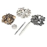 Die Druckknöpfe sind aus Metall. Silber 10 Sets und Altgold 10 Sets, Silbergrau 10 Sets. Durchmesser 15mm
