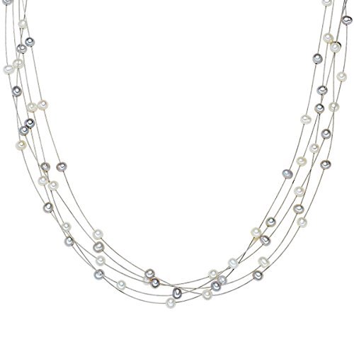 Valero Pearls Classic Collection Damen-Kette Hochwertige Swasser-Zuchtperlen in ca.  6 mm Oval wei / silber 925 Sterling Silber    50 cm   400321
