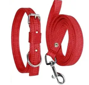 GTL Combo Dog Belt 1 Inch Red Collar with Red Dog Lease Adjustable Dog Collar & Leash Dog Collar (Red, Medium)