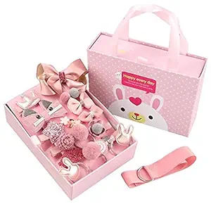 Aliza Set of 18 Pcs Fancy Head wear Accessories For Baby Girls/Toddlers Childrens Suit Girls Baby Hair Clips Small Safety Clip Princess Hairpin Baby Hair Accessories Gift Box (Dark Pink)