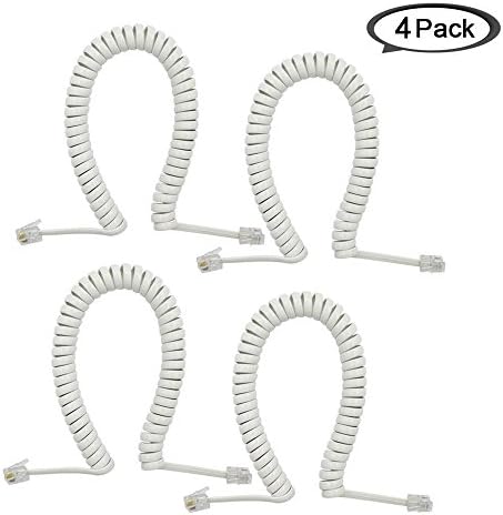 Telephone Cord Cable Line Wire, SMARTCHINA 4 Pack 6Ft Modular Coiled Telephone Handset Cord (White)