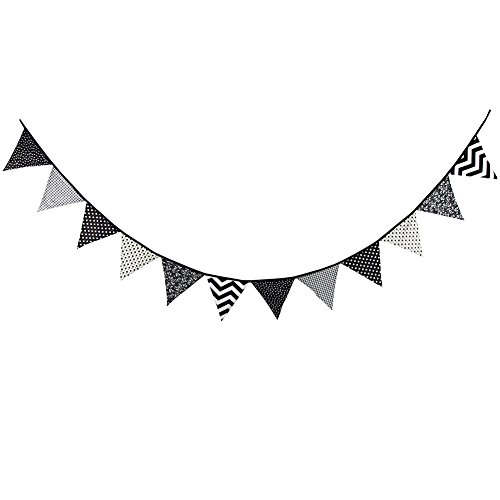 Yiuswoy 10 Feet Triangles Flag Banner Pennant Garlands Cotton Fabric Bunting for Indoor Outdoor Birthday Wedding Party Decoration - Black White Yiuswoy 10 Feet Triangles Flag Banner Pennant Garlands Cotton Fabric Bunting for Indoor Outdoor Birthday Wedding Party Decoration - Black White