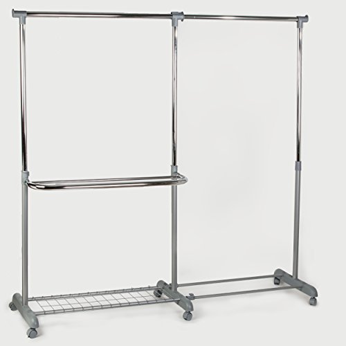 Oramics ausziehbarer und höhenverstellbarer Teleskop Garderobenständer mit Rollen und Schuhablage - 6