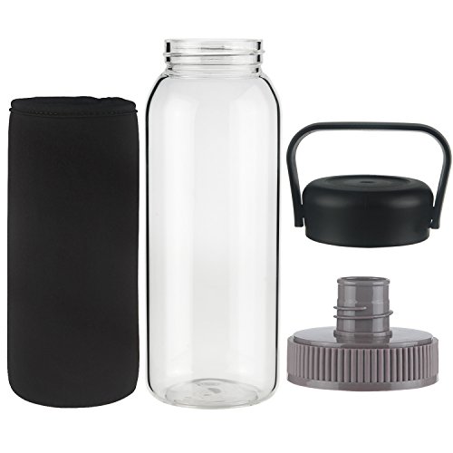 Ferexer 1 Litre Borosilicate Glass Water Bottle with Leak-proof Lid BPA Free 1000 ml Ferexer 1 Litre Borosilicate Glass Water Bottle with Leak-proof Lid BPA Free 1000 ml