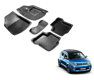 Auto Hub EVA-Plastic 3D/4D Car Foot Mats, Floor Mat Compatible with Maruti Ignis-(Black)