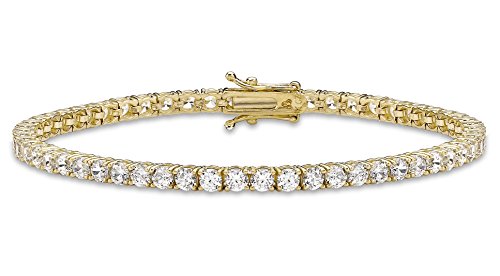CARISSIMAWomen's 9 ct Gold Round Claw Set Cubic Zirconia Tennis Chain Bracelet of Length 19 cm/7.5 Inch