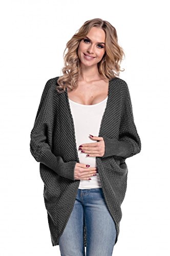 Happy Mama Women's Maternity Chunky Knit Cardigan Coat Warm Wrap. 323p (Graphite, ONE SIZE UK 10/12/14)