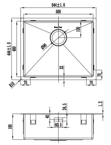 Edelstahl Küchenspüle/ Spülbecken MIZZO Linea 50-40 Flächenbündig / Unterbau – Eckige Edelstahlspüle/ spüle 50*40 cm - 3