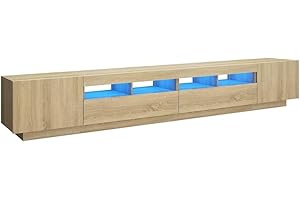 vidaXL Armario TV con Luces LED Soporte Mobiliario Aparador Estante Salón Sala de Estar Dormitorio Decoración Color Roble Sonoma 260x35x40 cm