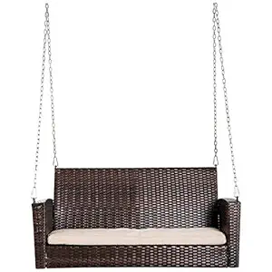 Carry Bird 2-Person Outdoor/Indoor Weather Resistant Hanging Wicker Porch Swing Chair with Cushion - Brown