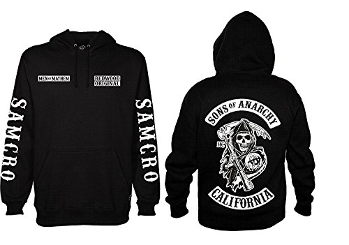 Cowries and Shells - Sudadera con capucha, diseño de la serie «Sons of anarchy» con texto en inglés «Redwood original» y «Men of Mayhem», de calidad, negro, extra-large