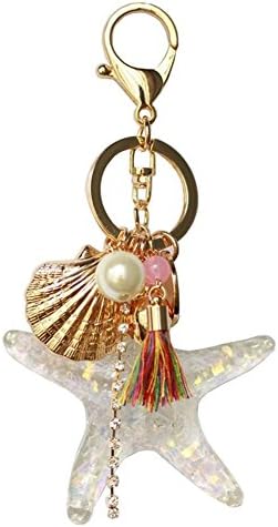 WongSinTong Pearl Starfish Shell Tassel Keychain Keyring Crystal Rhinestones Bling Car Pendant Handbag Charm