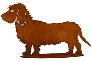 KLOCKE EDELROST DEKOR Decorazione da giardino – Decorazione per cani: bassotto su piastra (supporto fisso), lunghezza 70 cm, altezza 42 cm, decorazione da giardino in ruggine