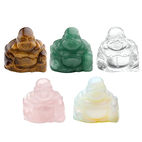 JOVIVI Dekoration Reiki Edelstein Kristall Maitreya Happy Buddha Figur Schutzengel Talisman Glücksbringer Feng Shui Energietherapie Deko (Rosenquarz) - 6
