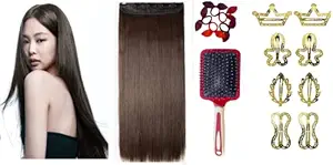 Verbier Natural Real Hair 5 Clips Hair Extension For Women And Girls Brown(With Free Hair Accessories)