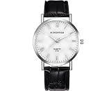 kingnuos 012?Herren Handgelenk Kleid Analog Quarz Business UHR mit Leder-Band, Casual Classic Uhren r?mische Zahl Einzigartige Armbanduhr Wasserdicht, Schwarz Wei?