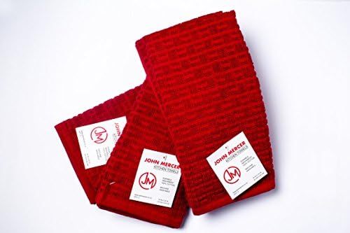 John Mercer - Tea / Kitchen Towels, Red - 100% Cotton - Soft, Durable &amp; Absorbent (Pack of 6)