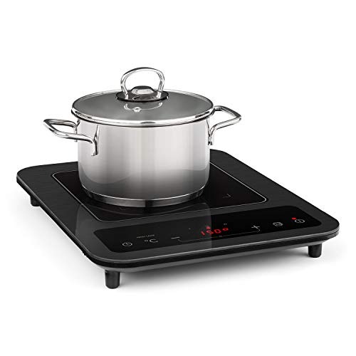 Klarstein SlimChef plaque de cuisson - plaque de cuisson à induction, 1800W, 10 réglages de puissance et de température, écran LED, minuterie d'arrêt, vitrocéramique, sécurité enfants, noir
