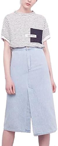QINGFANG Women's Maxi Pencil Jean Skirt- High Waisted A-Line Long Denim Skirts For Ladies- Blue Jean Skirt (Split Blue, UK 10)