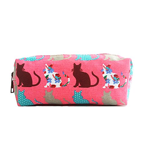 Miss LuLu Women Girls Canvas Students Pen Pencil Case zipper Bags Cosmetic Travel Makeup Bags Pouch Box (Cat Pink)