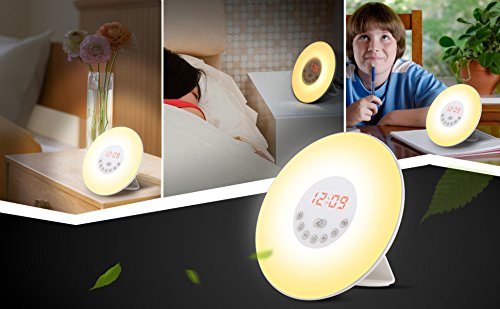 Wecker Lichtwecker Geschenk Wake Up Light Wecker mit Licht ,7 Wecktöne (6 Naturklänge und Radio), 7 Lichtfarben,10 Helligkeitstufen, Sonnenaufgangssimulator, Nachtlicht mit FM Radio, Geschenke für Kinder oder Erwachsene - 8