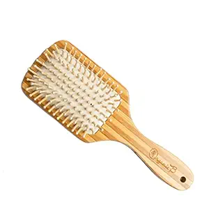 Organic B Premium Wooden Paddle Hair Brush with Bamboo Bristles (Large Size) Beige Colour