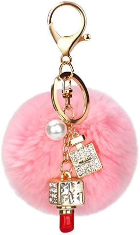Superora Rhinestone Pendant Keyring Keychain Shiny Sparkly Perfume Lipstick with Alloy Chain Handbag Purse Pouch Backpack Car Key Accessory Gift for Women