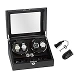 Sepano Uhrenbeweger mit Japanischem Motor & Fasernmustern Schwarz für 4 Uhren Plus 6 Aufbewahrungsboxen (4+6) mit Kästchen+Schlüssel Design