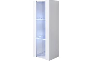 MB Muebles Bonitos | Vitrinenschrank Luke V2 | Breite 40 x Höhe 126 x Tiefe 29 cm | Glänzendes Melamin | Weiß