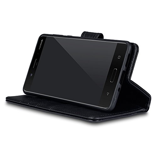 Nokia 8 Funda Cartera de aut ntico cuero tapa delantera con billetera para tarjetas adaptable en posicion horizontal - Negro oscuro reviews Nokia 8 Funda Cartera de aut ntico cuero tapa delantera con billetera para tarjetas adaptable en posicion horizontal - Negro oscuro