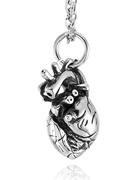 MunkiMix Edelstahl Anhänger Halskette Silber Ton Herz Herren,Damen ,mit 58cm Kette