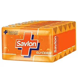 Savlon Moisturizing Glycerin soap bar with germ protection, Pack of 5-125g each