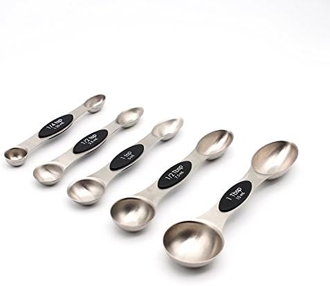 Double Sided Stainless Steel Magnetic Measuring Spoons, Perfect for Measuring Liquid and Dry Ingredients (Spoons Set of 5)