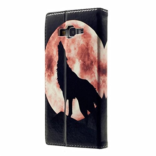 Samsung Galaxy Grand Prime G530 Hülle Handytasche, MUTOUREN 2 in 1 Zubehör für Samsung Galaxy Grand Prime G530 Slim PU Tasche Klapp Flip Folding Magnetisch PU Leder Flip Cover Tasche mit Kartensteckplatz Brieftasche Hinterschale Kartenschlitz + Metall Stift Stylus – Wolf - 3