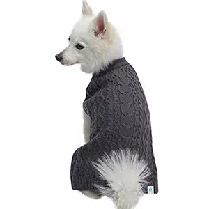 Blueberry Pet 16 Colors Classic Wool Blend Cable Knit Pullover Dog Sweater in Smoke Grey, Back Length 16