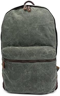 LF&amp;F New Retro Men'S Casual Shoulder Bag Canvas / Cow Leather Sports Backpack Waterproof Burdens Multi-Purpose Travel Bag green16L