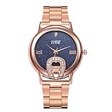 YEARNLY Damen mode Uhr Persönlichkeit Lässig Exquisite Stahl Gürtel Analoge Uhr Frau Strass Uhr Starry Tisch Rose Gold Elegant, zuverlässig